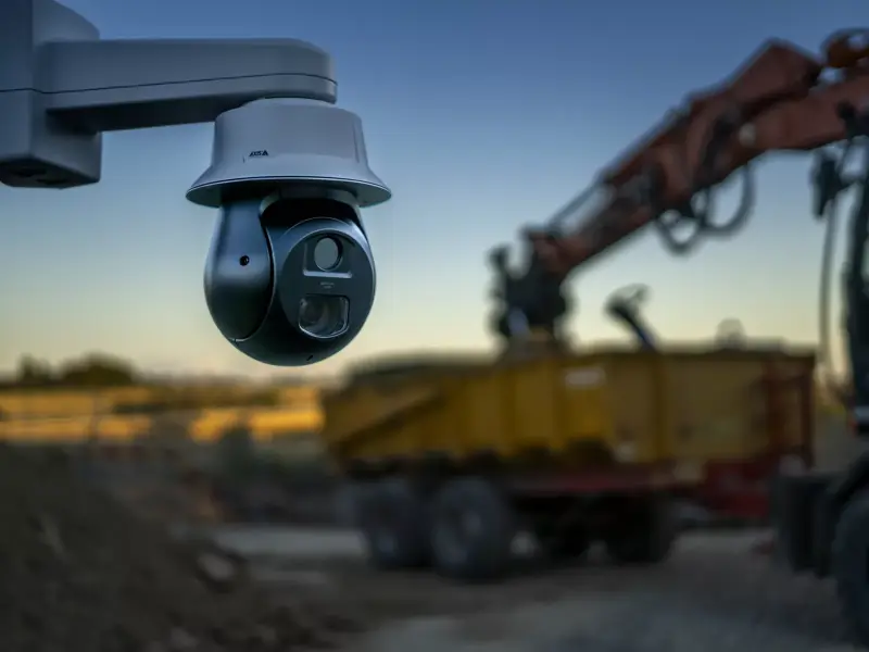 AXIS Q6411-LE monitoring a construction site at dusk
