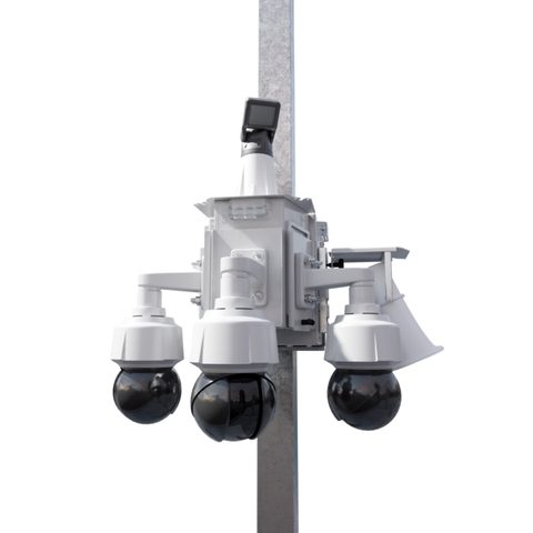 LVT pole mount system with PTZ cameras, spotlight and speaker